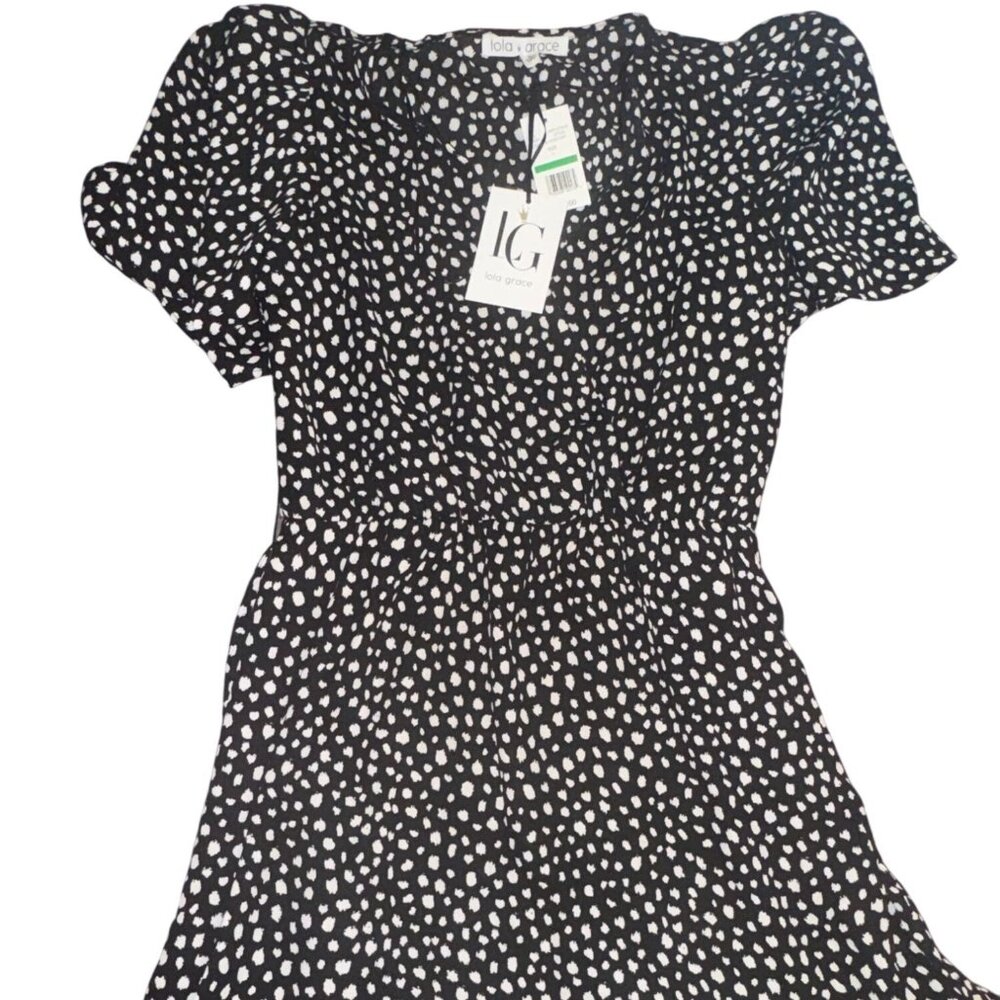 Lola Grace Womens Black & White Polka Dot Dress - Size M